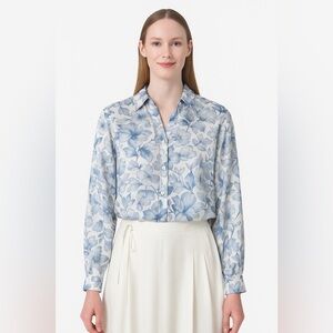 Jim Thompson Silk Blue Floral Button Down Shirt | Size 8 - As Is